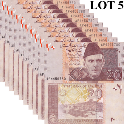 Pakistan 20 Rupees 2006 P 46b UNC 1/20 Bundle Lot 5 pcs