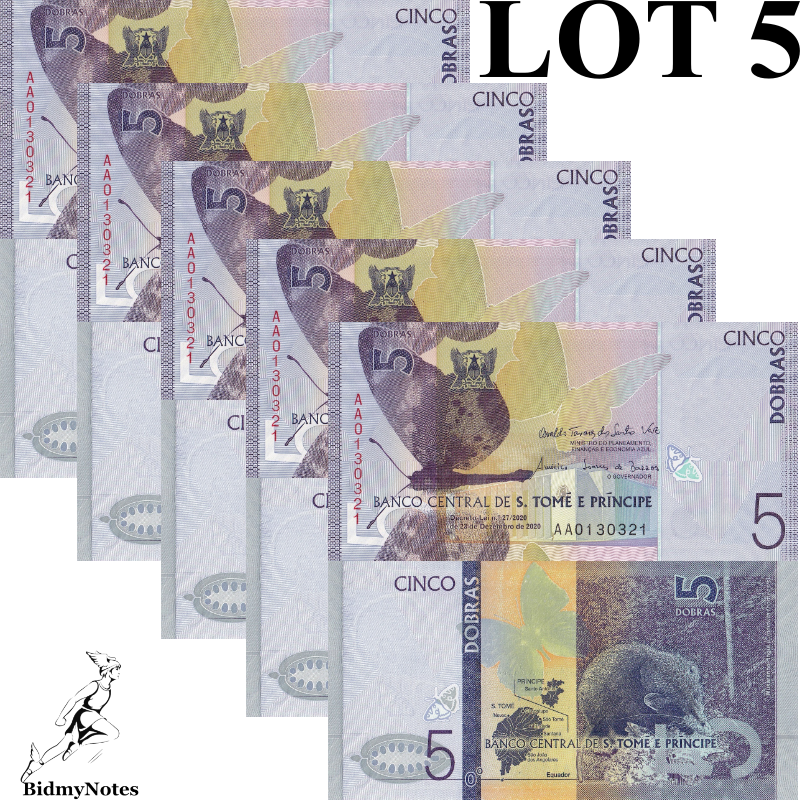 Sao Tome E Principe 5 Dobras 2020-2023 P 76 AA Prefix UNC 1/20 Bundle LOT 5 pcs