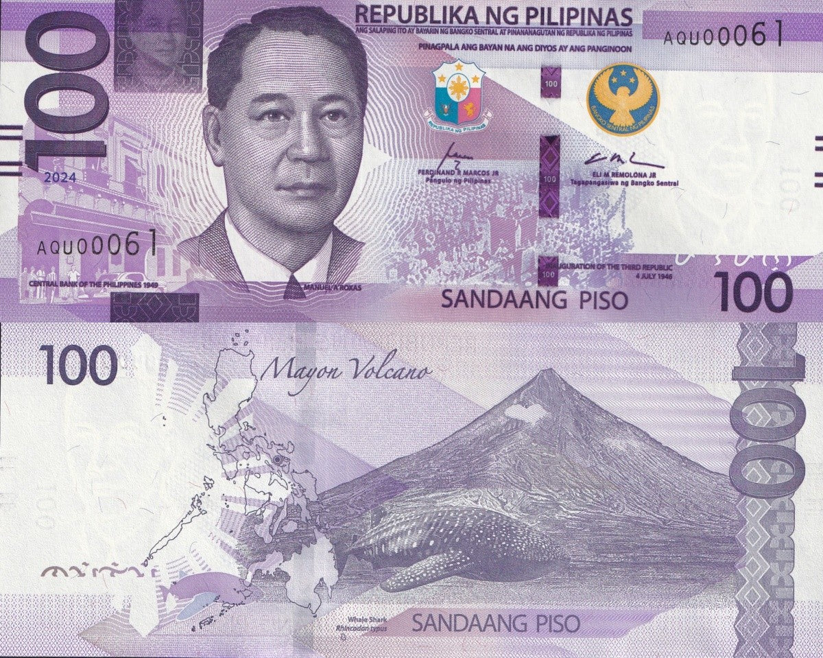 Philippines 100 Piso 2024 P 232A UNC Consecutive Lot 10 pcs LOW S/N 61-70