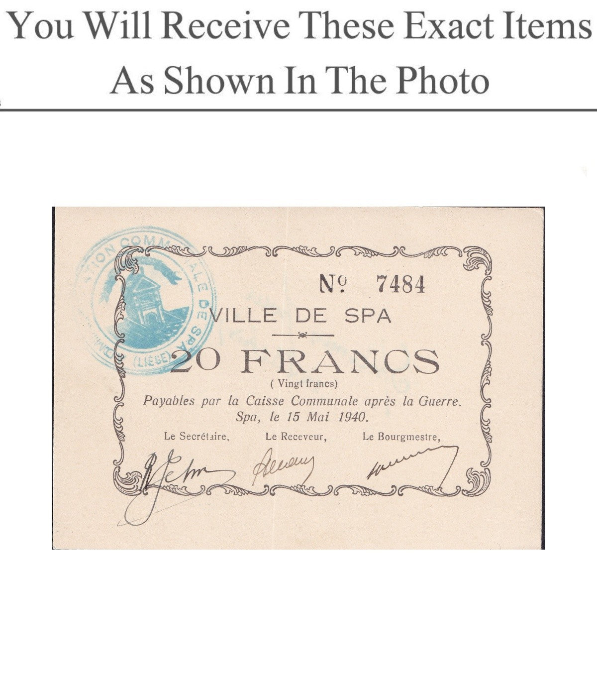 Belgium Notgeld SPA 20 Francs 1940