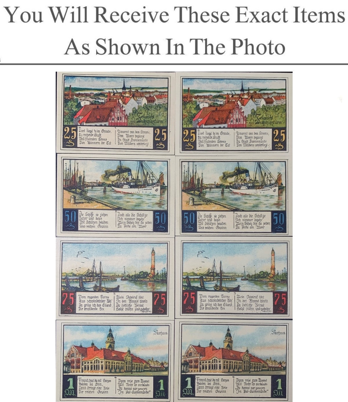 Germany Notgeld SWINEMUNDE 25 50 75 Pfennig 1 Mark 1922 Full Set 8 pcs