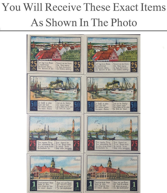 Germany Notgeld SWINEMUNDE 25 50 75 Pfennig 1 Mark 1922 Full Set 8 pcs