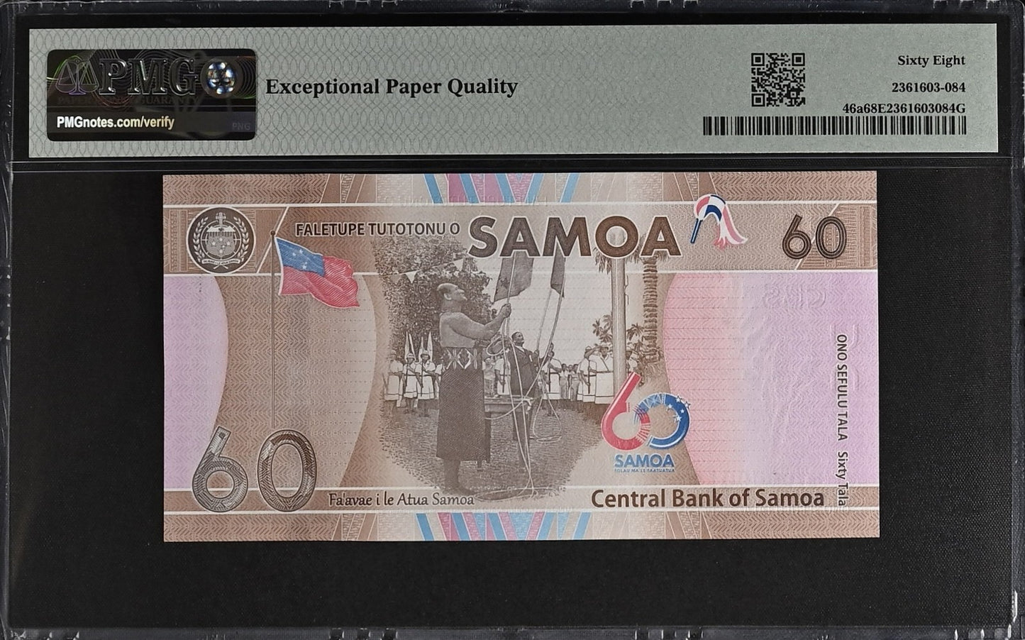 Samoa COMM. 60 Tala ND (2023) P 46a UNC PMG 68 EPQ LOW S/N 0000014 2nd TOP POP