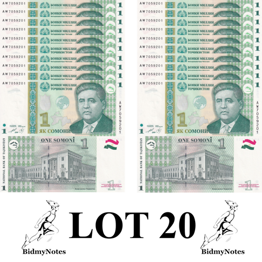 Tajikistan 1 Somoni 1999 P 14A UNC 1/5 Bundle LOT 20 pcs