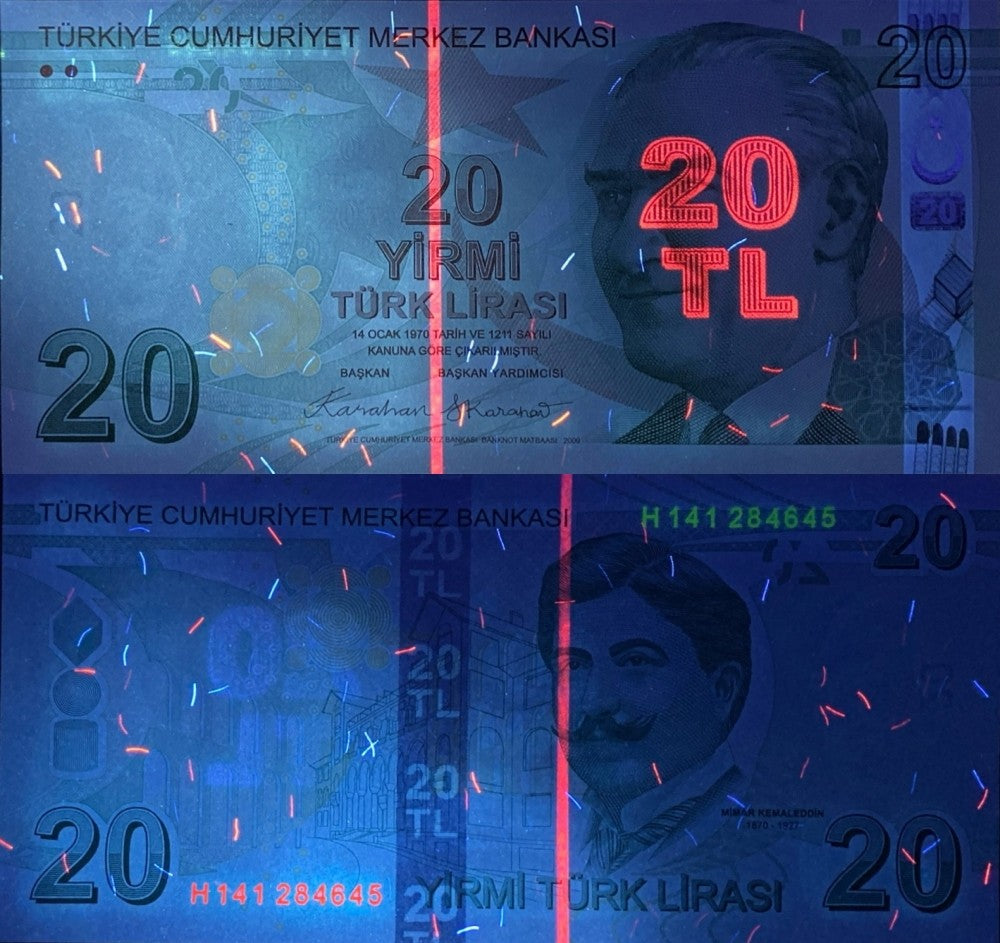 Turkey 20 Turk Lirasi 2009/2025 P 224 New Date UNC 1/10 Bundle Lot 10 pcs