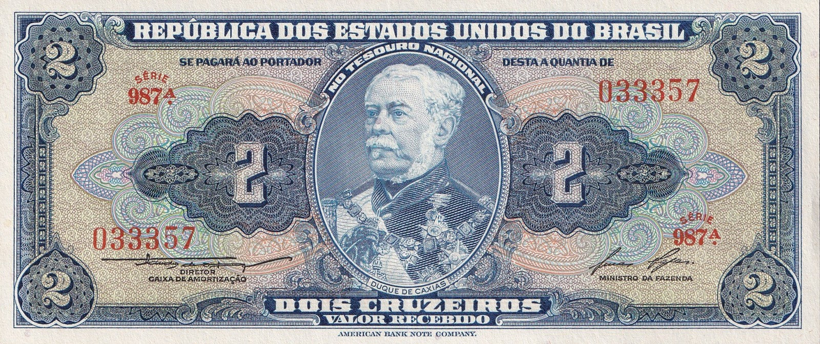 Brazil 2 Crvzeiros  ND 1954-1958 P 151 UNC MINOR FOXING
