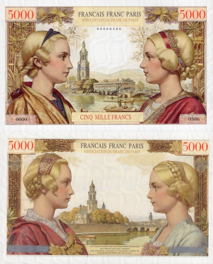 French TEST NOTE 5000 Francs Oil Painting Style Commemorative Banknote UNC