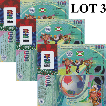 Burundi 2026 1000 Francs FIFA World Cup Mascot Polymer Test Note COMM. Lot 3 pcs
