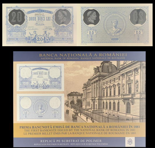 Romania 20 Lei 1881 / 2021 P 126 Polymer UNC COMM. With Folder