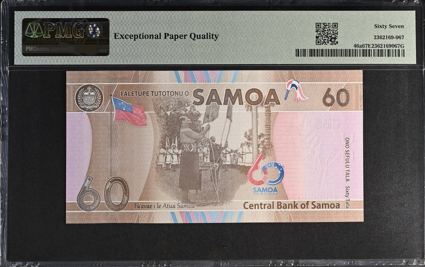 Samoa COMM. 60 Tala ND (2023) P 46a UNC PMG 67 EPQ LOW S/N 0000079 3rd TOP POP