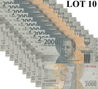 Indonesia 2000 Rupiah 2016/2018 P 155c UNC 1/10 Bundle Lot 10 pcs