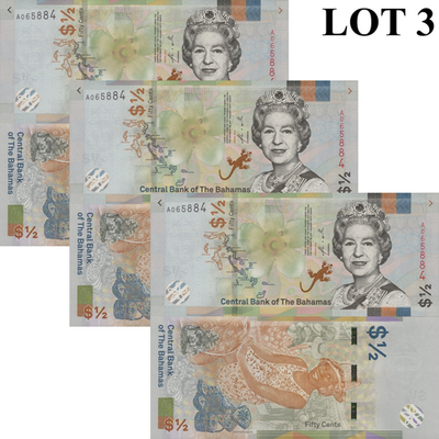 Bahamas 50 Cents 2019 P A77 QEII Queen UNC Lot 3 pcs