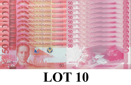 Philippines 50 Piso 2024 P 231A UNC Consecutive Lot 10 pcs LOW S/N 61-70