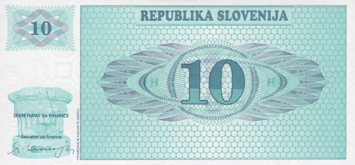 Slovenia 10 Tolarjev 1990 P 4 UNC Specimen