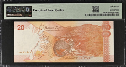 Philippines COMM. 20 Piso 2023 P 236a UNC PMG 67 EPQ Fancy No. 33334 3rd TOP POP