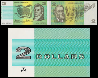 Australia 2 Dollars ND 1985 P 43 Johnston / Fraser UNC With Folder