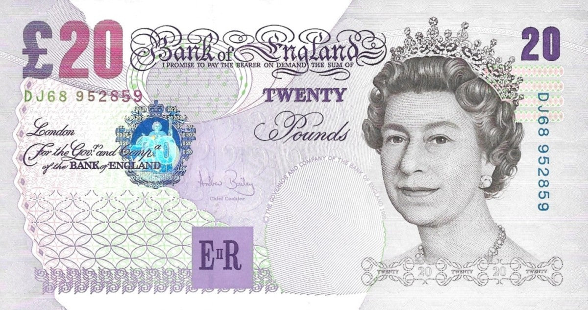 Great Britain 20 Pounds 1999 P 390 Queen Elizabeth ll Random Signatures UNC