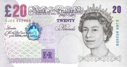 Great Britain 20 Pounds 1999 P 390 Queen Elizabeth ll Random Signatures UNC