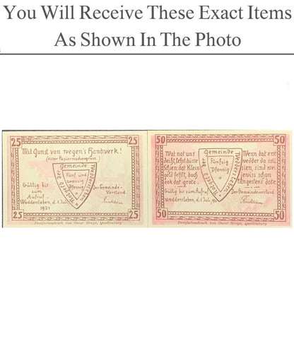 Germany Notgeld WEDDERSLBEN 25 50 Pfenning 1921 Set 2 pcs