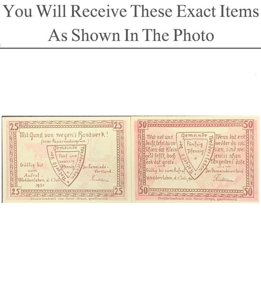 Germany Notgeld WEDDERSLBEN 25 50 Pfenning 1921 Set 2 pcs