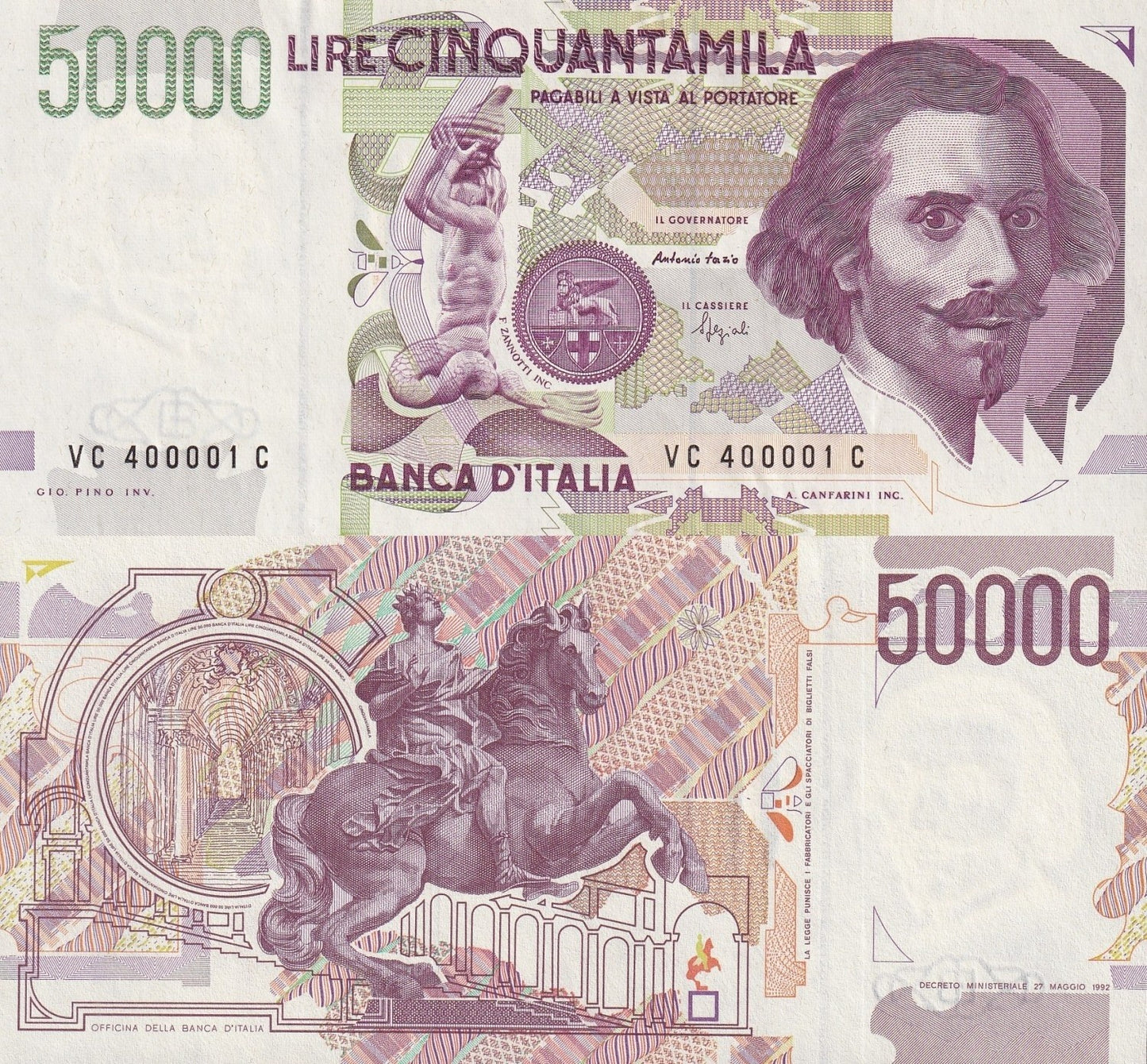 Italy 50000 Lire 1992 P 116 UNC