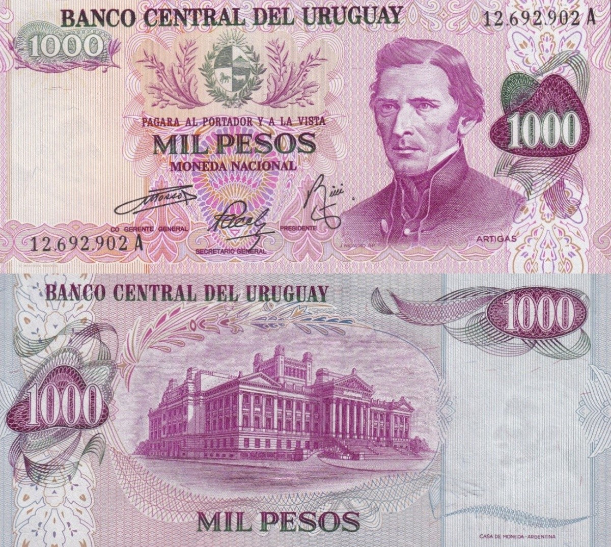 Uruguay 1000 Pesos 1974 P 52 UNC