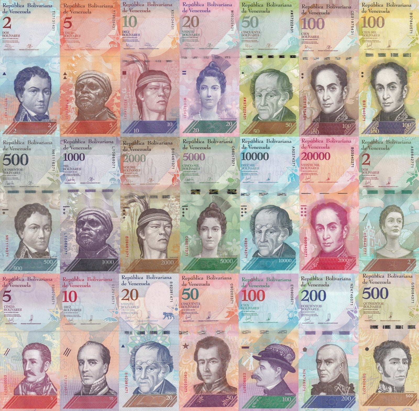 Venezuela 2-100000 Bolivares 2013-2018 P 88 89 90 91 92 93-108 UNC Set 21 pcs