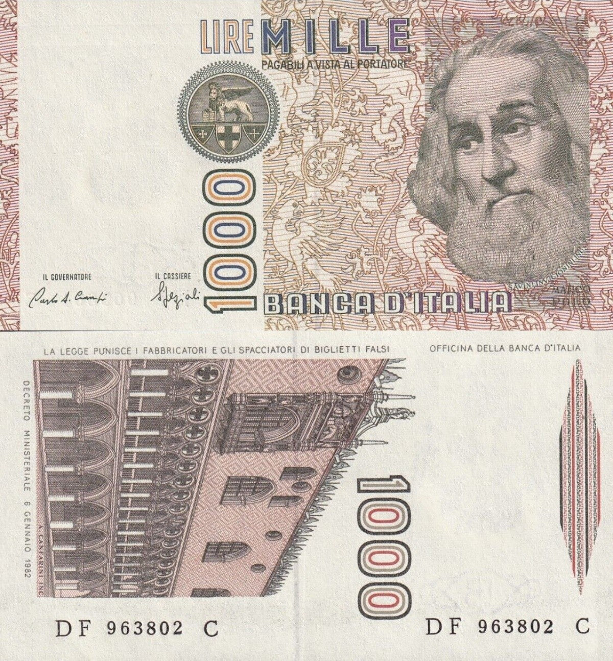 Italy 1000 Lire 1982 P 109 UNC