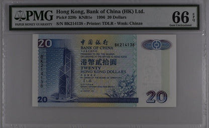 Hong Kong Bank of China (HK) Ltd. 20 Dollars 1996 P 329b UNC PMG 66 EPQ