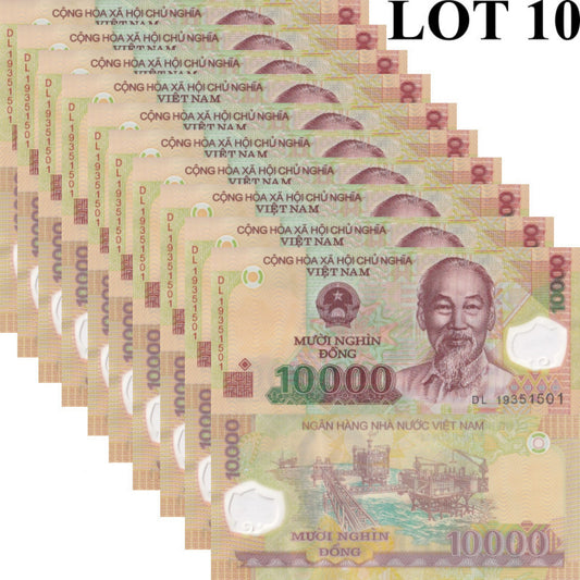Viet Nam Vietnam 10000 Dong 2019 P 119 Polymer UNC 1/10 Bundle Lot 10 pcs
