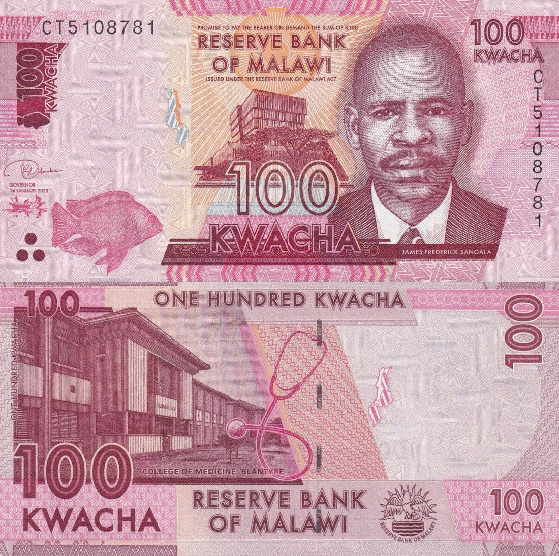Malawi 100 Kwacha 2020 P 65 UNC 1/10 Bundle Lot 10 pcs