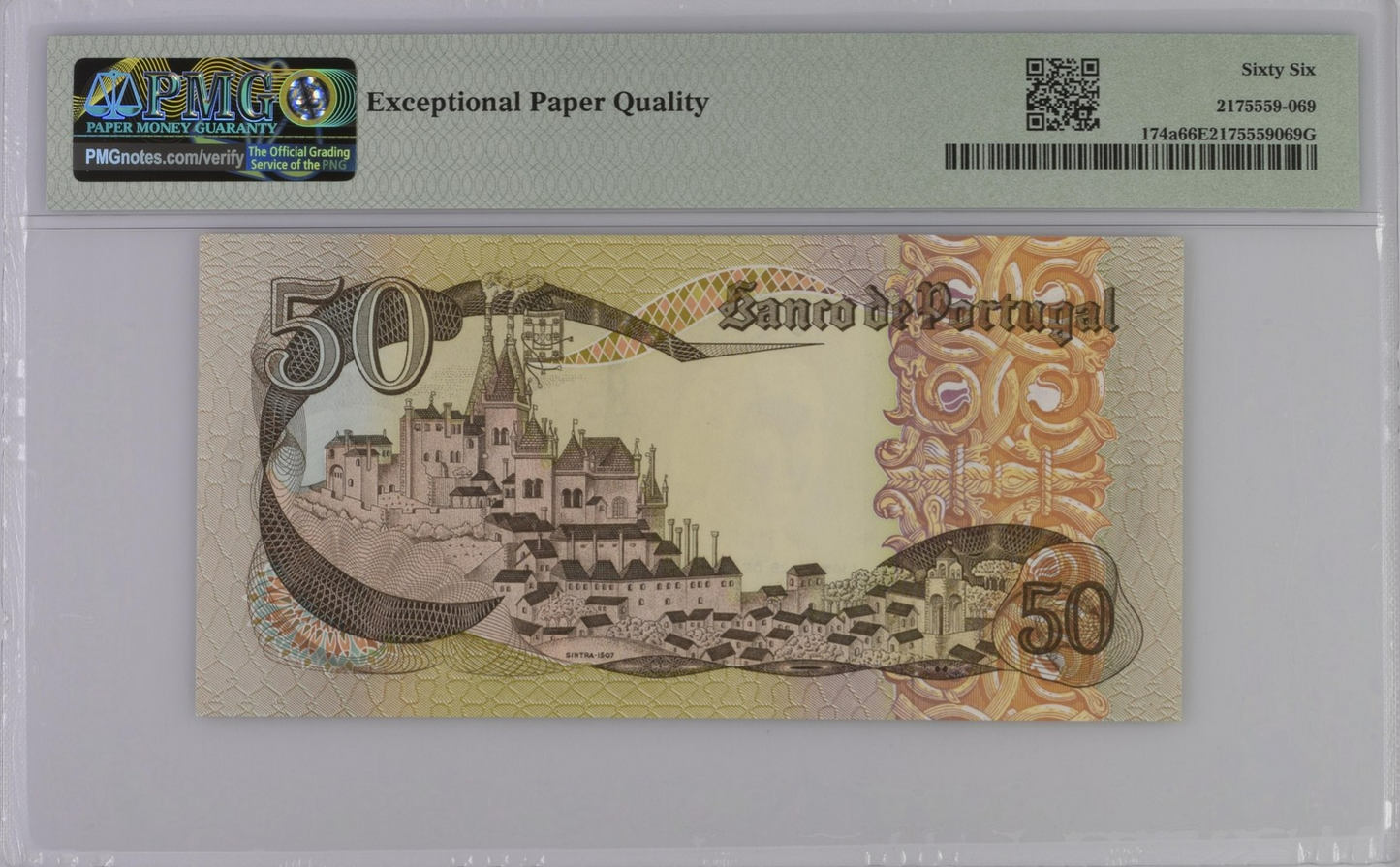 Portugal Banco de Portugal 50 Escudos 1968 P 174a UNC PMG 66 EPQ 3rd TOP POP