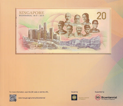 Singapore 20 Dollars 2019 P 63 Polymer UNC Commemorative With Folder