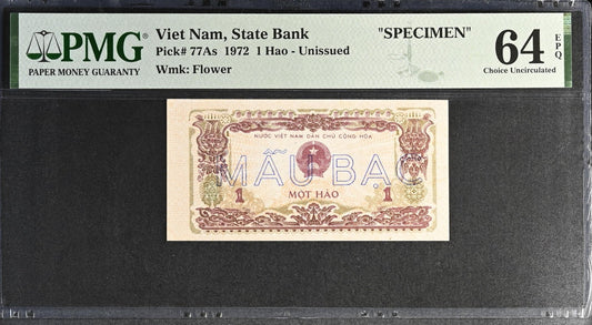 Viet Nam Vietnam State Bank SPECIMEN 1 Hao 1972 P 77As UNC PMG 64 EPQ