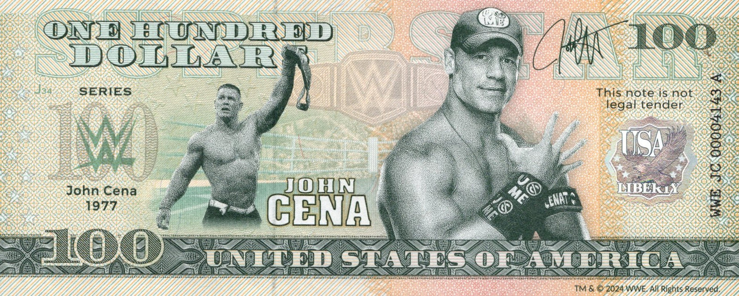 USA John Cene 100 Dollars WWE TEST NOTE 2024 UNC