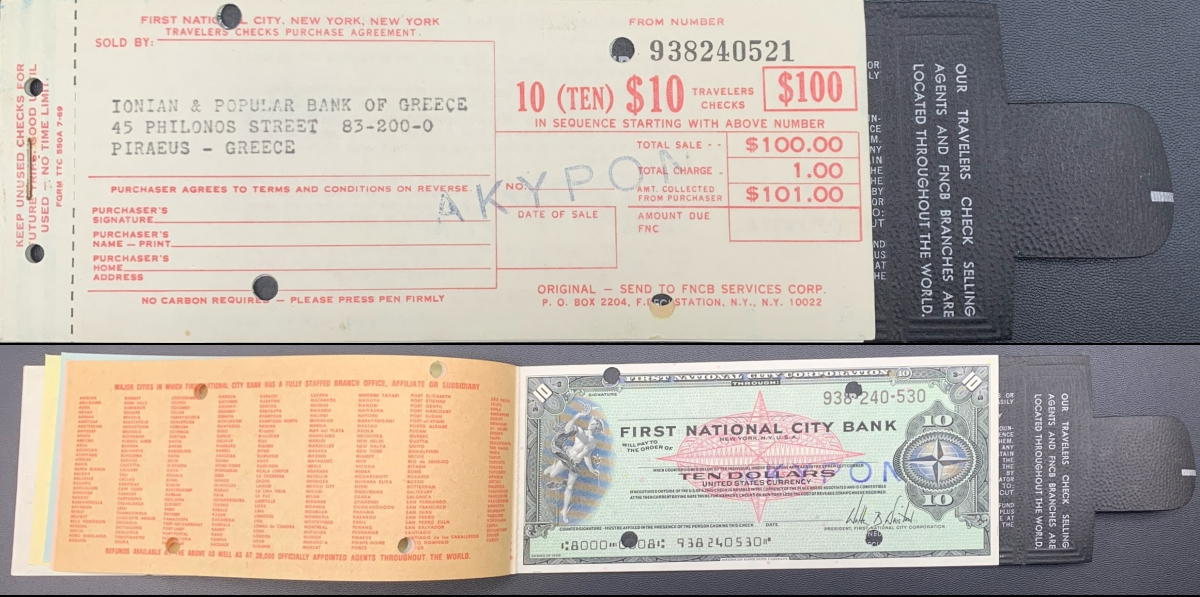 First National City Corp Travel Cheque 100 Dollars 1969 W/Booklet ( 1 Note ) UNC