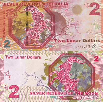 Australia 2 Lunar 2015 UNC Fancy Goat Silver Reserve of the Moon With Folder