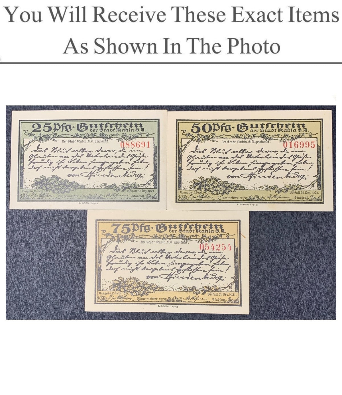 Germany Notgeld KAHLA 25 50 75  Pfennig 1921 Full Set 3 pcs