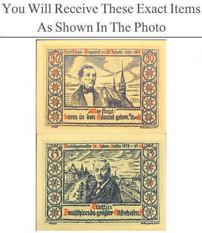 Germany Notgeld STETIN 50 75 Pfennig 1922 Set 2 pcs