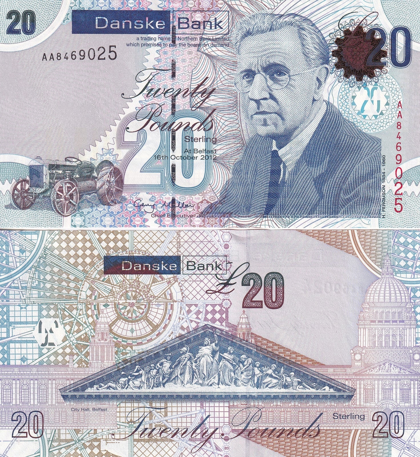 Northern Ireland 20 Pounds Sterling 2012 P 213a UNC Danske Bank AA First Prefix