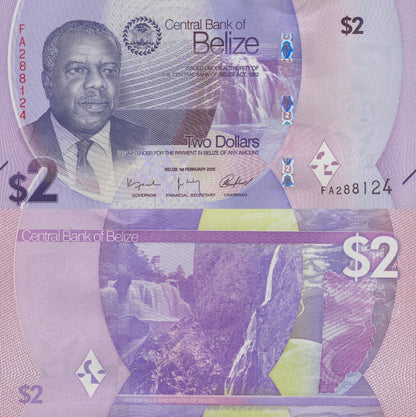 Belize 2 Dollars 2025 P New Issue UNC 1/2 Bundle LOT 50 pcs