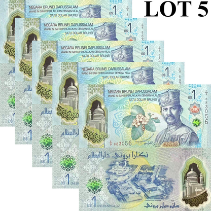 Brunei 1 Ringgit Dollar 2026 P New Design Polymer UNC 1/20 Bundle Lot 5 pcs