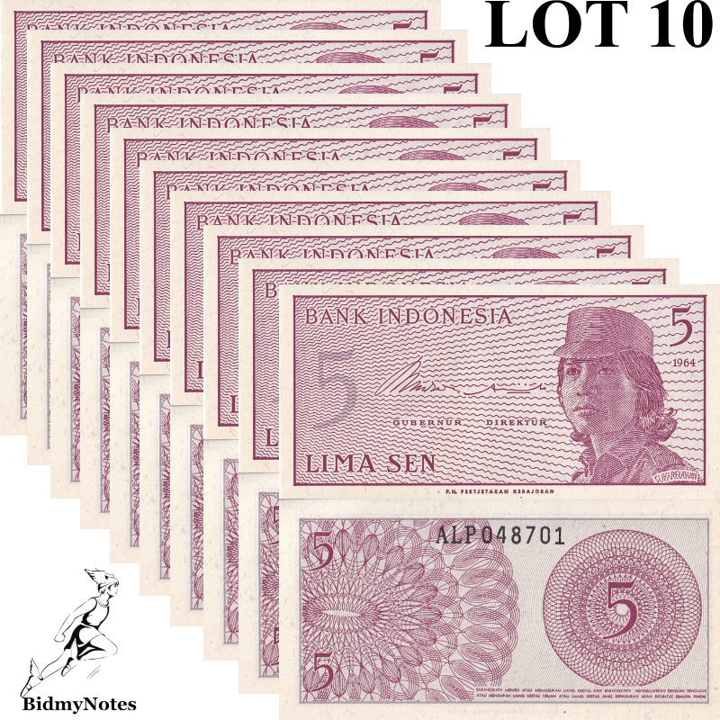 Indonesia 5 Sen 1964 P 91 UNC 1/10 Bundle LOT 10 pcs