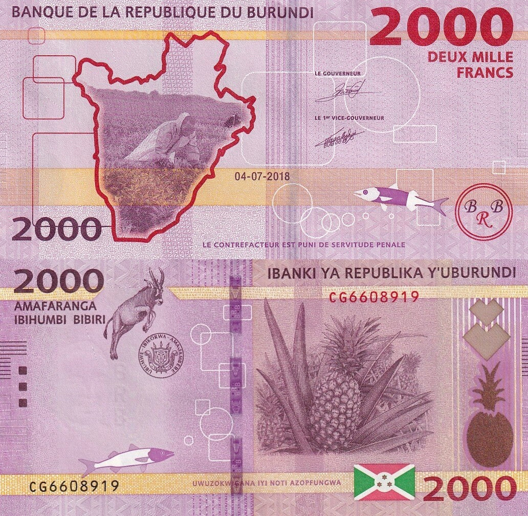 Burundi 2000 Francs 2018 P 52 UNC