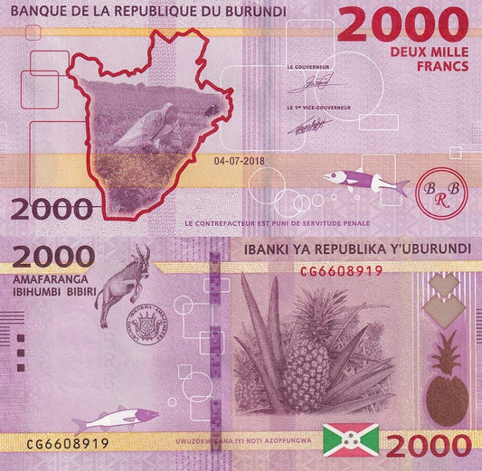 Burundi 2000 Francs 2018 P 52 UNC