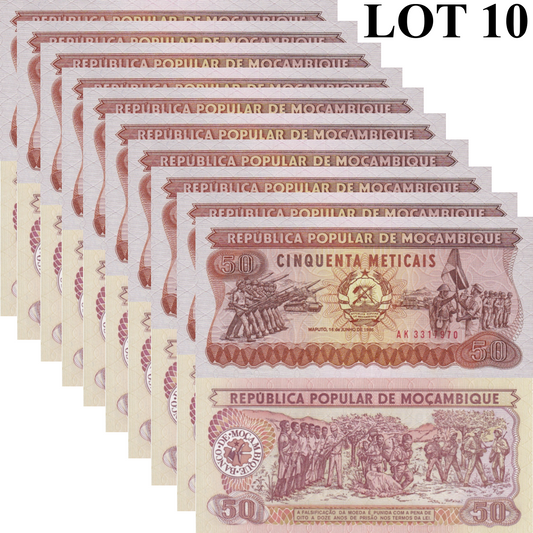 Mozambique 50 Meticais 1986 P 129b UNC 1/10 Bundle Lot 10 pcs