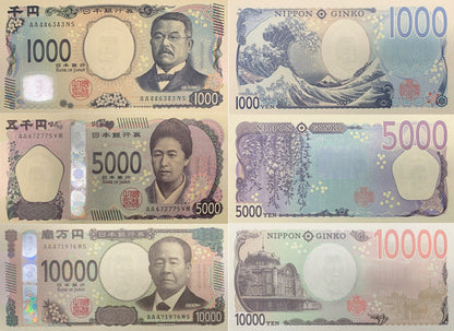 JAPAN 1000 5000 10000 Yen 2024 P 107 108 109 UNC AA Prefix 3D Hologram Set 3 pcs