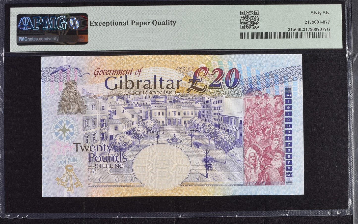 Gibraltar Commemorative 20 Pounds 2004 P 31a UNC PMG 66 EPQ CCC First Prefix