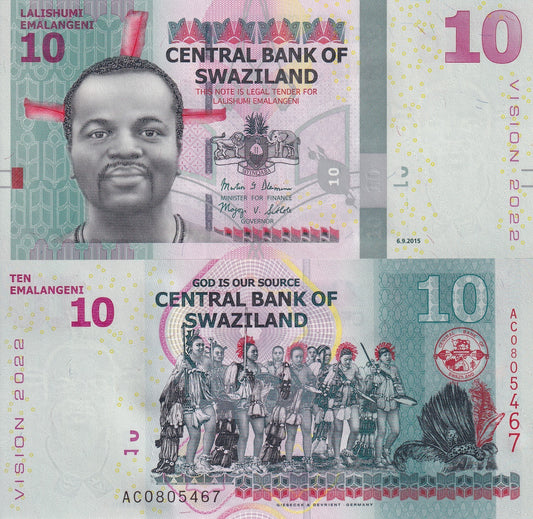 Swaziland (Eswatini) 10 Emelangeni 2015 Vision 2022   P 41 UNC