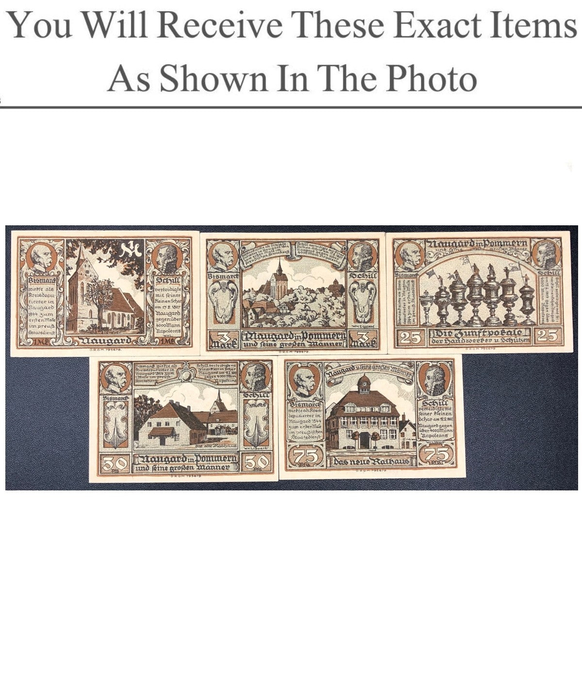 Germany Notgeld NOWOGARD 25 50 75 Pfennig 1 3 Mark 1922 Full Set 5 pcs